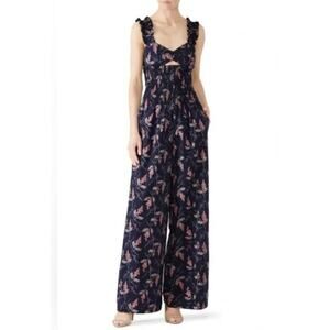 Rebecca Taylor Sleeveless Ivie Floral Jumpsuit Cotton Blue Pink Size 2 MSRP $495